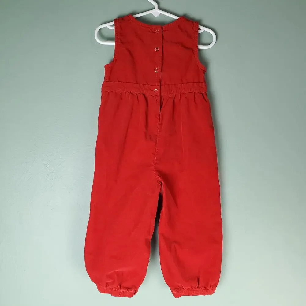 Gymboree Winter Penguin Girls Red Penguin Corduroy Overall Size 2T